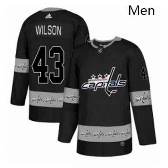 Mens Adidas Washington Capitals 43 Tom Wilson Authentic Black Team Logo Fashion NHL Jersey